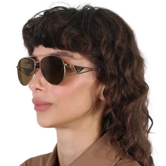 Prada Aviator Sunglasses Unisex Gold/Dark Brown Pilot ππ - Picture 5 of 14
